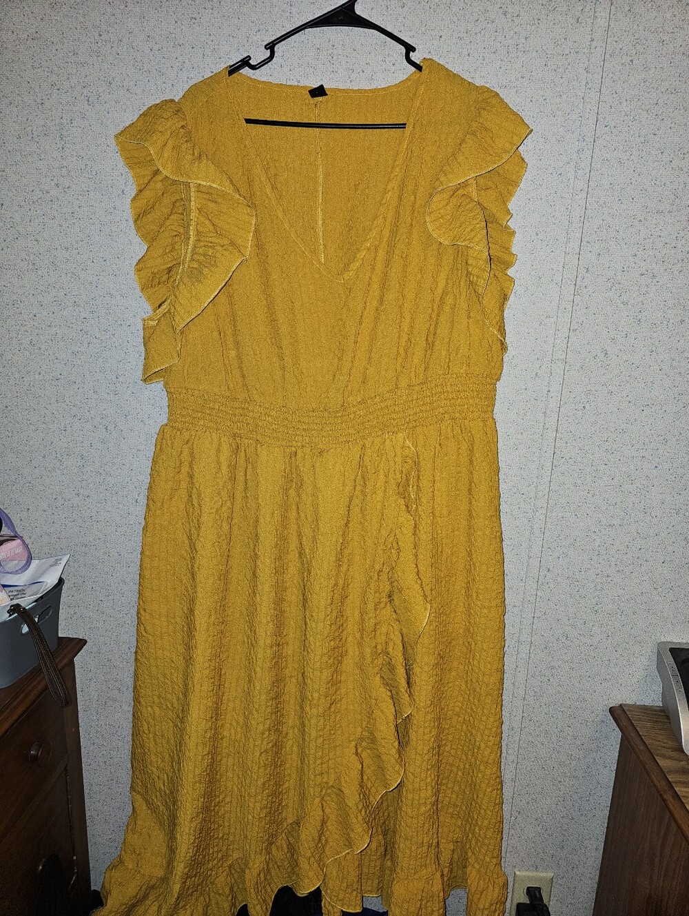 SHEIN Mustard Ruffle Sleeve Midi Dress